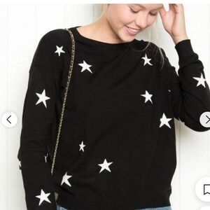 Brandy Melville Alanis Black Knitted White Stars Sweater Top Wool Blend